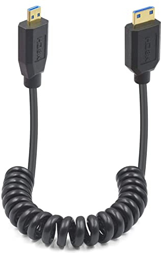 Duttek 8K Micro HDMI auf Mini HDMI 2.1 Spiral kabel, 48Gbps Mini HDMI zu Micro HDMI Kabel unterstützt dynamisches HDR für Kameras Camcorder DC 1.2M