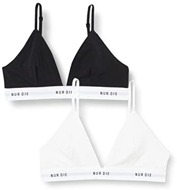 Nur Die 2er Pack Soft BH sportlich ohne Bügel bügelloser BH Triangel Bra Bustier Baumwolle Damen, schwarz/Weiss, M