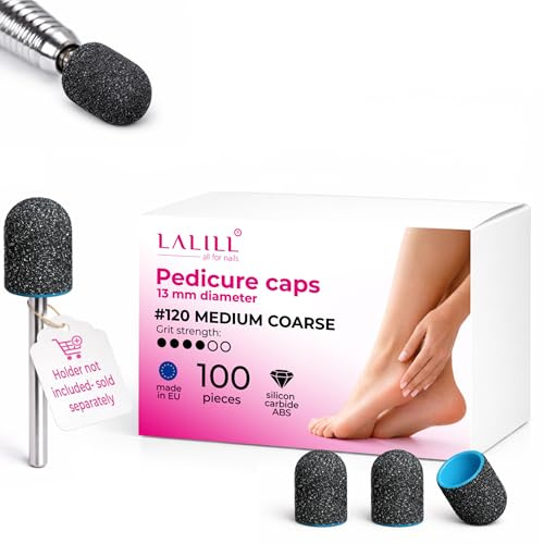 LALILL Schleifkappen LUX 100 Stück – Grafit Fräskappen für Nagelfräser – Maniküre, Pediküre & Podologie – Aufsätze für Fußpflege, Hornhautentfernung, Nagelmodellage, 13mm 120er Körnung
