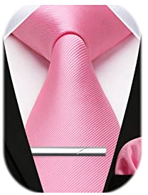 Hisderen män slips bröllop rosa slips näsduk tie clip set elegant klassisk slips & fickduk set