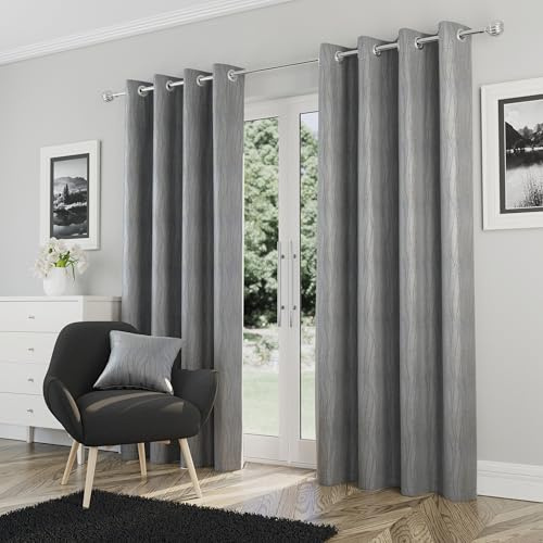 Enhanced Living Goodwood Eyelet Silver Curtains for Bedroom with Subtle Wave Pattern - 46x72 inch (117x183 cm) - Noise Reducing Thermal Curtains for Bedroom - 2 x Curtain Panels