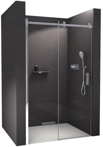 BERNSTEIN Nischendusche mit Schiebetür 140cm Duschabtrennung NT806 FLEX 6mm ESG-Glas Klarglas Nano beschichtete Duschwand Echtglas-Dusche, Profilfarbe Chrom