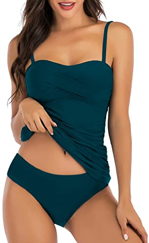 Joligiao Costumi da Bagno Set di Tankini da Donna Vita Alta Due Pezzi Bikini Set Push Up Costume da Bagno con Slip a Vita Alta per Mare Spiaggia Piscina Tankini Sets Swimsuit da Mare