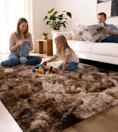 VOFUSHON Teppich Wohnzimmer 160 x 230 cm Braun | Hochflor, Waschbar, OEKO-TEX Zertifiziert, 35D Rückprallschaum, Schlafzimmer, Rutschfeste Unterseite, Flauschig
