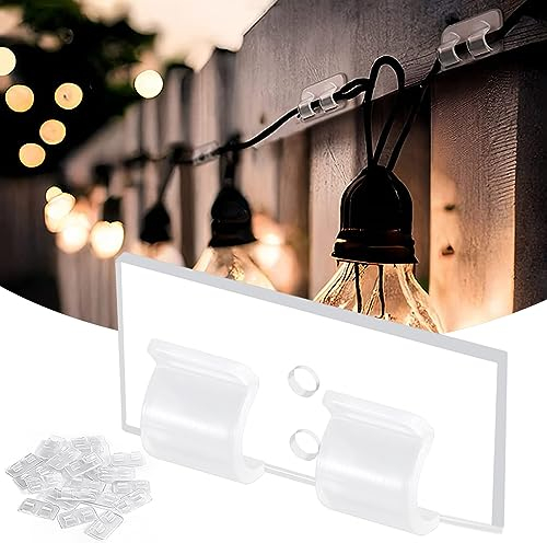 Haken für Indoor & Outdoor Lichterkette Kugel, 25 Stück Kabelhalter, Wasserdichte Selbstklebend Kabelclips für Weihnachtsbeleuchtung, transparent Kabelmanagement, Kabelklemmen, Kabelorganisator