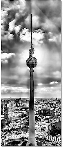 Pixxprint Glasbild Panorama, Wandbild aus Echtglas, Großstadt Fernsehturm Berlin City, 100x40 cm, inkl. Aufhängung und Abstandshalter