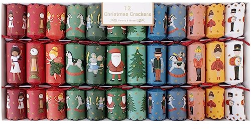 Harvey & Mason 12 Santa Nutcracker Christmas Crackers - Multicoloured Deluxe Premium Design, Xmas Dinner Party Celebration
