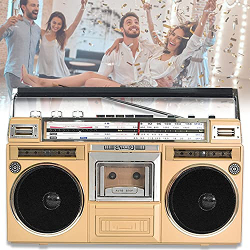 ZXSYYDS Boombox De Cassette, Altavoz Bluetooth De 5.1V, Altavoz Incorporado, Radio Am FM, AM/FM/SW1-2 Radio-4 Band Radio, USB Y SD, Regalo para Ancianos Y Niños,Gold