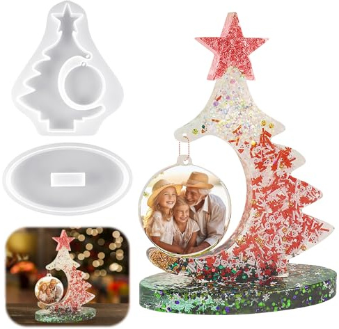 Moldes Resina Epoxi Navidad Árbol de Navidad Marco de Fotos Mini | Moldes Silicona Resina Epoxi Manualidades para Navidad, Acción de Gracias, Cumpleaños