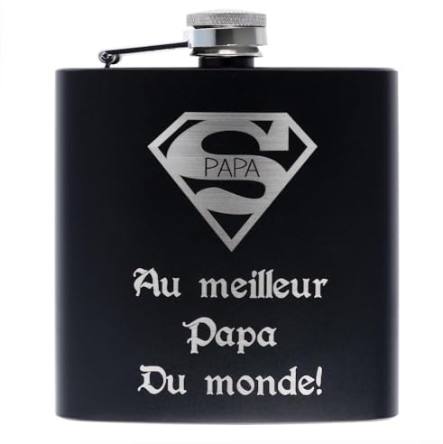 Petaca de acero negro grabada personalizada - Petaca de whisky negra con texto grabado - Petaca de acero inoxidable negro brillante de 180 ml