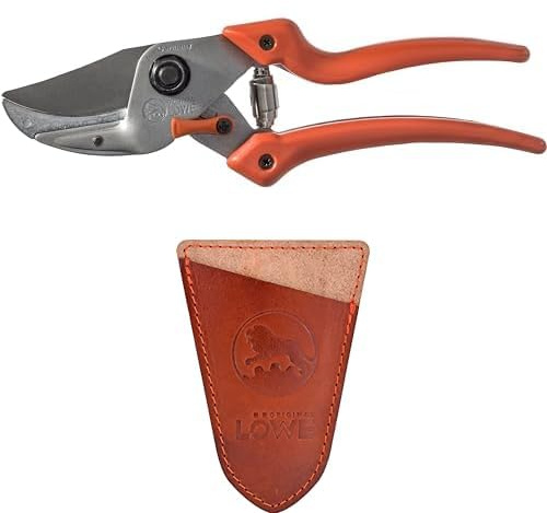 Original LÖWE 8 Set bestehend aus Profi Amboss Gartenschere 8.107 mit Bypass Geometrie für Schneidarbeiten im Garten & Klingenschutz 9807 zum Schutz vor Verletzungen und Beschädigungen