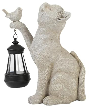 LOVIVER Katze Solar Licht Katze Outdoor Statue Geschenke Stilvolle Harz Ornament Dekoration Katzenfigur für Hof draußen Einweihungsparty, grau