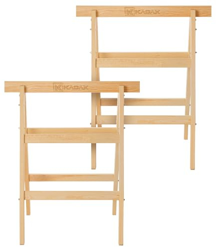 KADAX Hopfällbar stegstege, stabil bakstege, lätt fällbar stege, trästege, liten trappstege, ståstege med stålanslutningar, vikstege (2 stycken)