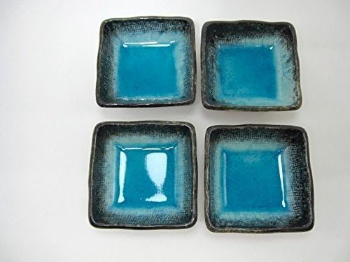 j-pure hitomi Japanese Ceramic 2.8 Inches Square 1.69 fl. oz. Soy Sauce Dish Blue Dipping Bowls, Mino Ware, Set of 4 Made in Japan