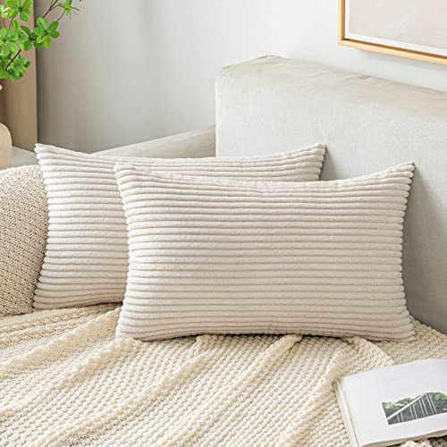 EMEMA Kissenbezug 40x60 Kordsamt Kissenbezüge Beige Dekokissen | Sofakissen Cord Kissenhülle Zierkissenbezug Kord Dekorative Weiche für Sofa Wohnzimmer Schlafzimmer 2er Set