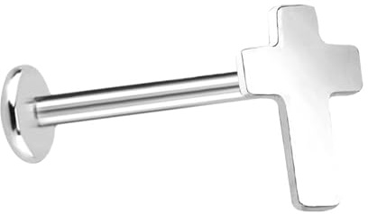 Ohr Piercing Titan Labret Stud in 1,2 x 5-8 mm mit mini Kreuz