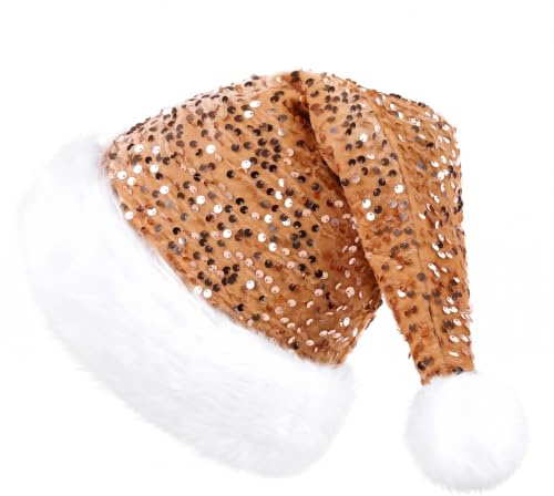 KONVINIT Weihnachtsmütze Erwachsene Nikolausmütze Weihnachtsmann Mütz mit Glitzer Pailletten und Plüsch Rand für Christbaumspitze Festliche Weihnachtsfeier Tannenbaum