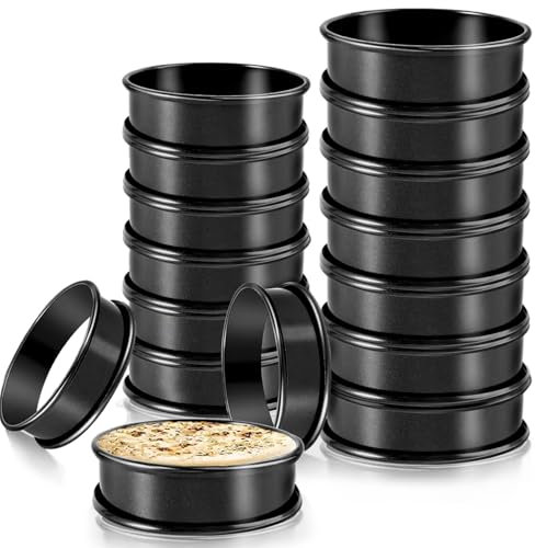 RICHSC-PAN Crumpet Rings, 16Pack Nonstick English Muffin Ring, Outer diameter 4 Inch+3.3Inch Food-Grade Stainless Steel Tart Rings. More Convenient to Take the Food of The Bakery Ring Mold.
