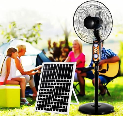 Utomhus sladdlös solfläkt Solar laddningsbara piedestalfläktar, oscillerande golvfläkt 4-hastighets stående fläkt