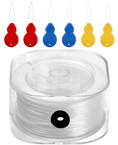 Dokeno Fil Elastique pour Bracelet, Fil Invisible en Nylon Transparent avec Aiguille à Perles, Bobines de Bande Élastique en Cristal pour Bracelet, Pearl, Fabrication de Bijoux, Artisanat, Collier