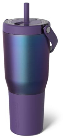 BrüMate Resa 35oz 100% Leakproof Travel Tumbler w/Handle & Straw | Flexible SoftSip Straw | Silicone Sleeve for Durability | Stainless Steel | Cup Holder & Travel Friendly Water Bottle (Dark Aura)