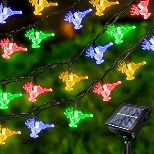 Acxilexy Solar Weihnachts Lichterkette 7 m 50 LEDs Hirsch lichterkette Außen Weihnachten Wasserdicht Hirsch Lichterkette Außen Weihnachten Lichterkette für Weihnachtsfeier Garten Dekoration