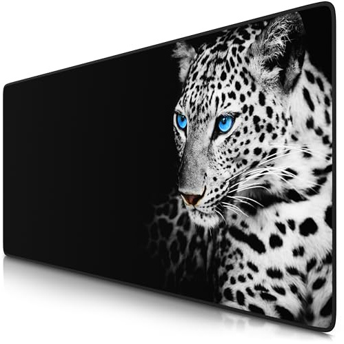 TITANWOLF - XXL Speed Gaming Mauspad 900 x 400mm - XXL Mousepad - Tischunterlage Large Size - verbessert Präzision und Geschwindigkeit - White Leopard