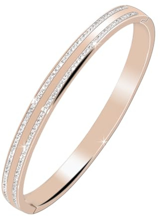 JJDreams Womens Gold Edelstahl Armreif 6mm mit Strass Tennis Armreif Hochzeitsschmuck für Party Hochzeit Dating