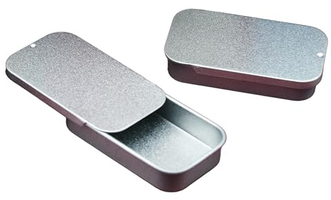 2 x 10 ml rechteckige Dose mit Schieberdeckel – Mini-Gastgeschenk/Geschenk/Süßigkeiten/Lippenbalsam/Pillendosen – Silber – Schiebedeckel – Taschenformat – Camping/Wandern Alltag tragen edc