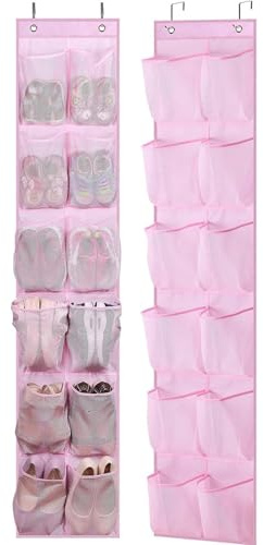MISSLO Kinder Schuhorganizer Tür, Babys Schmal Schuhregal Hängend für Kleiderschrank, Tür Organizer Hängeaufbewahrung mit 12 Taschen für Mädchen, Frauen, 2 Packung, Rosa