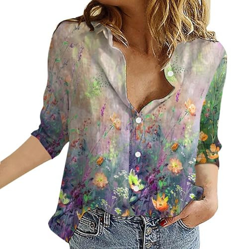 Damen-Langarmhemden, bedruckte Oberteile, Bluse 2024, modisch, lockerer Knopf, einfarbig, Revers, lange Ärmel, T-Shirt, Bluse, Tops, karierte Hemden für Damen, 2025, Weihnachten, mintgrün, XXL