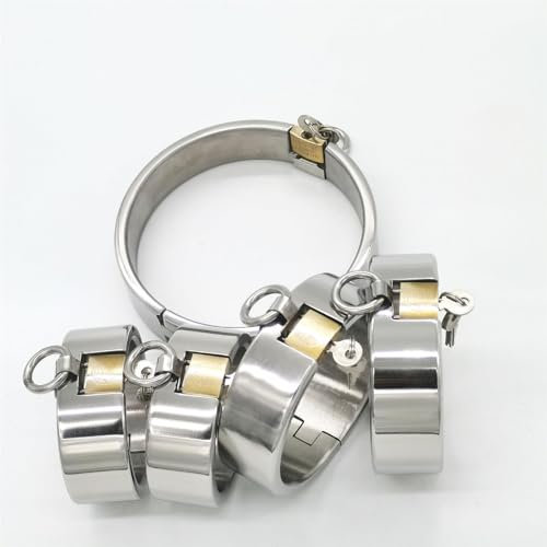 3cm Hoch Sex Handschellen & Fußfesseln & Kragen/Halsband, Abschließbare Edelstahl SM Bondageset Bettfessel Sets Fetisch Sklaven Sextoy für Paare Männer und Frauen,Men-Oval