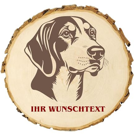 KIWISTAR UG - 14-16 cm Baumscheibe - Englischer Foxhound - Hund - personalisiertes Geschenk individuell selbst gestalten - Name - Holzscheibe mit Wunschtext - Naturholz - Geschenk - Türschild