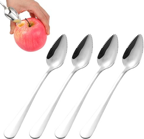 SOGHO 4 Pcs Edelstahl Obstlöffel, Grapefruitlöffel, Kiwilöffel, Dessertschaufel, Salatschaufel, Eisportionierer, Spülmaschinenfest, Modern Klassisch