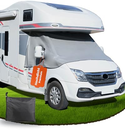 Ezcasch Couverture de pare-brise avant Thermomatte pour camping-car Accessoires, Protection complète contre le soleil, le froid et la poussière, Couverture de pare-brise grise Convient pour FIAT
