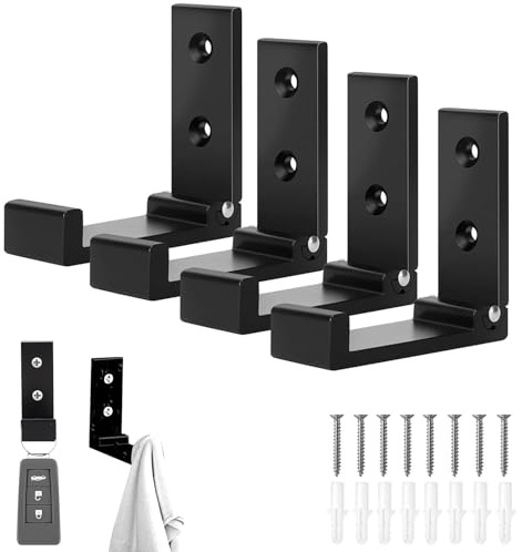 VireEyU Juego de 4 Ganchos de Pared Plegables de Aleación de Aluminio, Capacidad de Carga, Montaje en Pared, Ganchos Resistentes para Colgar Abrigos, Bolsos y Sombreros, Negro