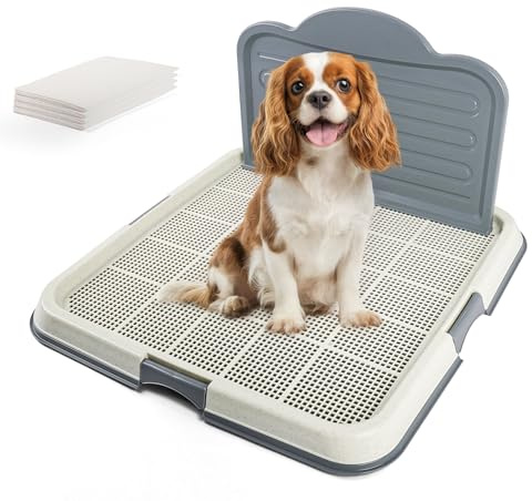 Pawise Pee Pad Holder with Wall, Pee Pad Tray for Training Pads, Mesh Training Tray for Easy Cleaning, 60cm x 60cm +Pee Pad 4PCS for Small and Medium Dogs