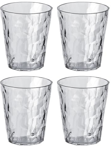 Koziol Superglas Club No. 1, 4 pièces, 250 ml, verre à eau en plastique cristallin, luxueux, incassable, réutilisable, fête, camping, set de 4 pièces
