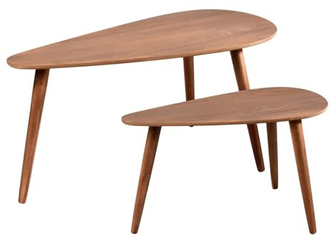 Well Home Ensemble de 2 tables d’appoint en forme de goutte, élégante et fonctionnelle de couleur noyer foncé