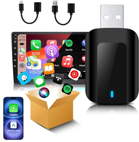 CarPlay Wireless Adapter, Adattatore wireless per auto Android e Carplay Supporta iOS 10+ e Android 11+, USB C/A Plug and Play Adattatore
