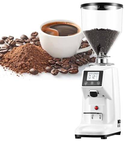 Moulin à Café éLectrique Professionnel, Machines à Expresso Automatiques, Meule Plate En Acier Inoxydable De 60 Mm, 19 RéGlages De Mouture, éCran Tactile,White-500G