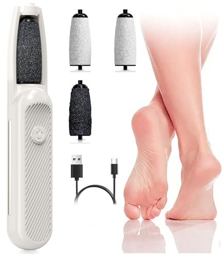 Robofun Elektrischer Hornhautentferner für die Füße, Wiederaufladbare Pediküre Set Fußpflege Elektrisch mit 4 Austauschbaren Fußfeilen, 3 Geschwindigkeiten für rissige Fersen, Hühneraugen & Hornhaut