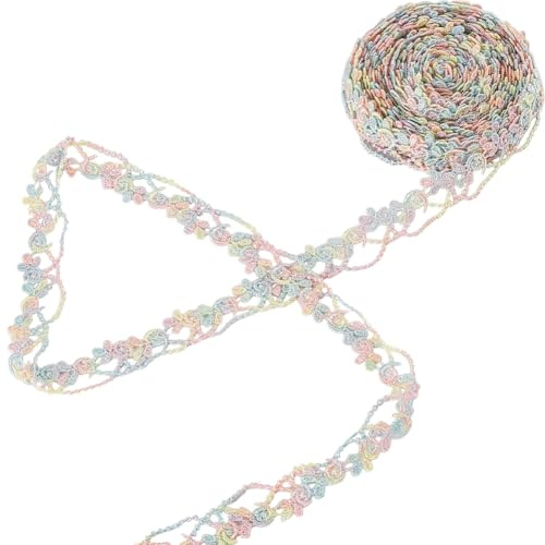 GORGECRAFT 4.6 m Buntes Jacquard Wellenband 2cm Breites Spitzenband Mit Sternen Und Blumen Bestickte Spitze Florale Nähkante Applikation Stoffdekoration Basteln Zum Nähen Basteln DIY Kleidungsdekorati