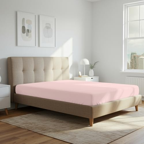 Pizuna 800 Fadenzahl Baumwolle Spannbettlaken 190x200-200x200 cm Hellrosa, 100% Langstapelige Spannbetttuch, Weiche Mako Satin-Webart passt bis zu 40cm Matratzenhöhe (100% Baumwolle Bettlaken)