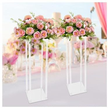 Set di 2 supporti per fiori in acrilico 20x20x80 cm - Supporto per piante trasparente con capacità di carico 20 kg e design smontabile - Stabile supporto da terra per matrimonio, caffè, soggiorno