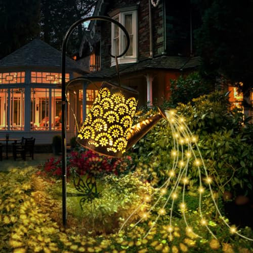 Cadena de luces solares para regadera, lámparas solares para exteriores con gancho de pastor, farolillo solar IP65 resistente al agua, cadena de luces LED para decoración de jardín, exterior, patio