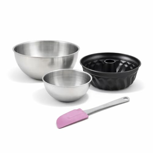 Zenker Set pâtisserie moule à manqué 22 cm, 2 bols inox et spatule | Cuisson sans accroche, Moule rond 22 cm, Acier revêtu Teflon, Bols 25 et 20,5 cm, Spatule incluse, Compatible lave-vaisselle