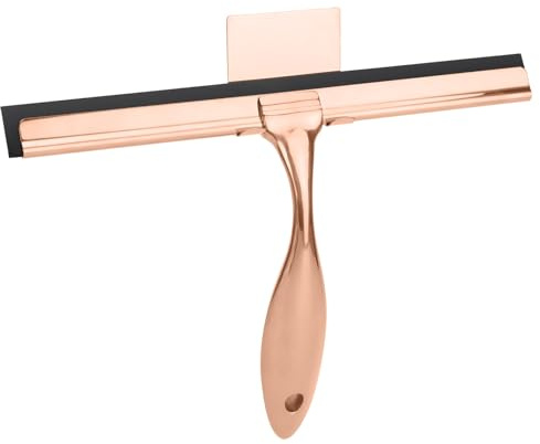 Blagain 9.6 Inches All-Purpose Silicone Squeegee for Shower Doors with Adhesive Hook. Window Shower Cleaner Tool Suitable for Shower Glass Doors, Bathroom, Window and Car Glass.Rose Gold