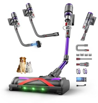 Circlio Aspiradora Sin Cable 58000Pa/600W/75Min, Escoba Aspiradora sin Cable con Brazo Flexible, Manguera de 1m, Cortapelos y Cepillo para Mascotas, Ideal para Suelos, Alfombras, Pelo de Mascotas
