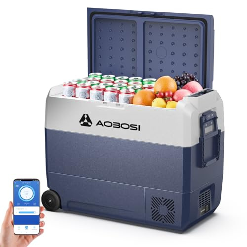 AAOBOSI Kompressor Kühlbox 60 L, Kühlbox Auto Mit APP-Steuerung, 12/24 V und 100-240 V Camping Kühlschrank mit USB-Anschluss, -20°C bis 20°C für Auto, LKW, Boot, Reisemobil, Camping, Reisen